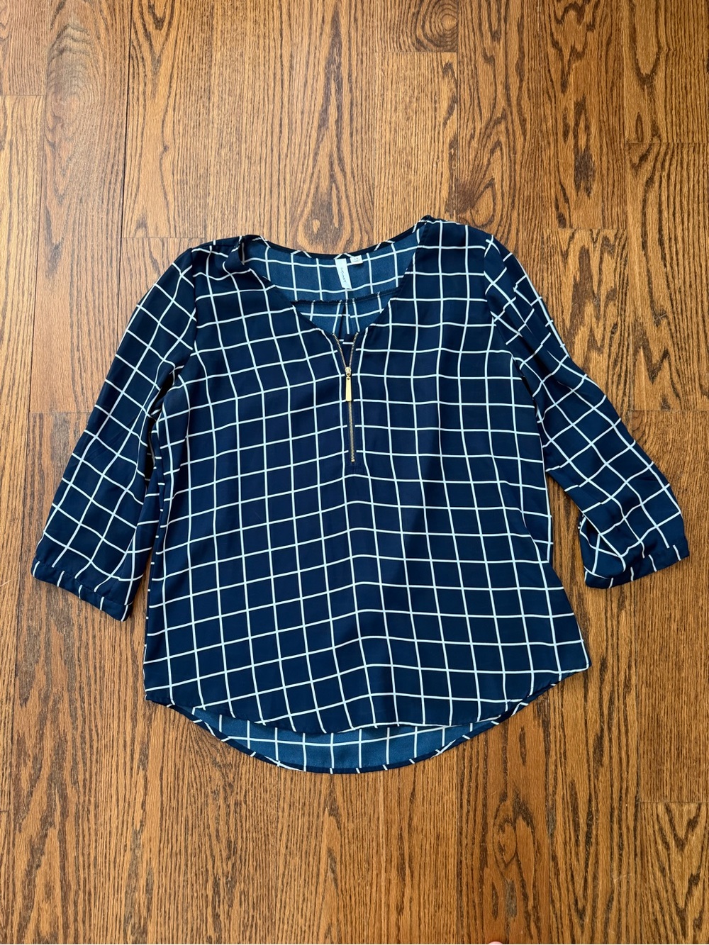Tacera Navy Zip-Front Blouse